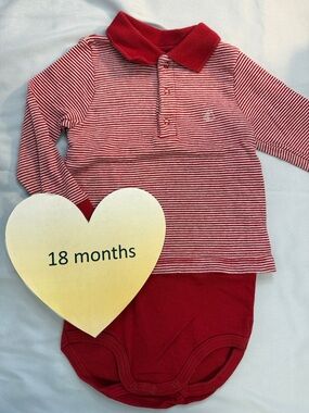 Petit Bateau - Red Striped Baby Long sleeve Bodysuit Onesie polo style top